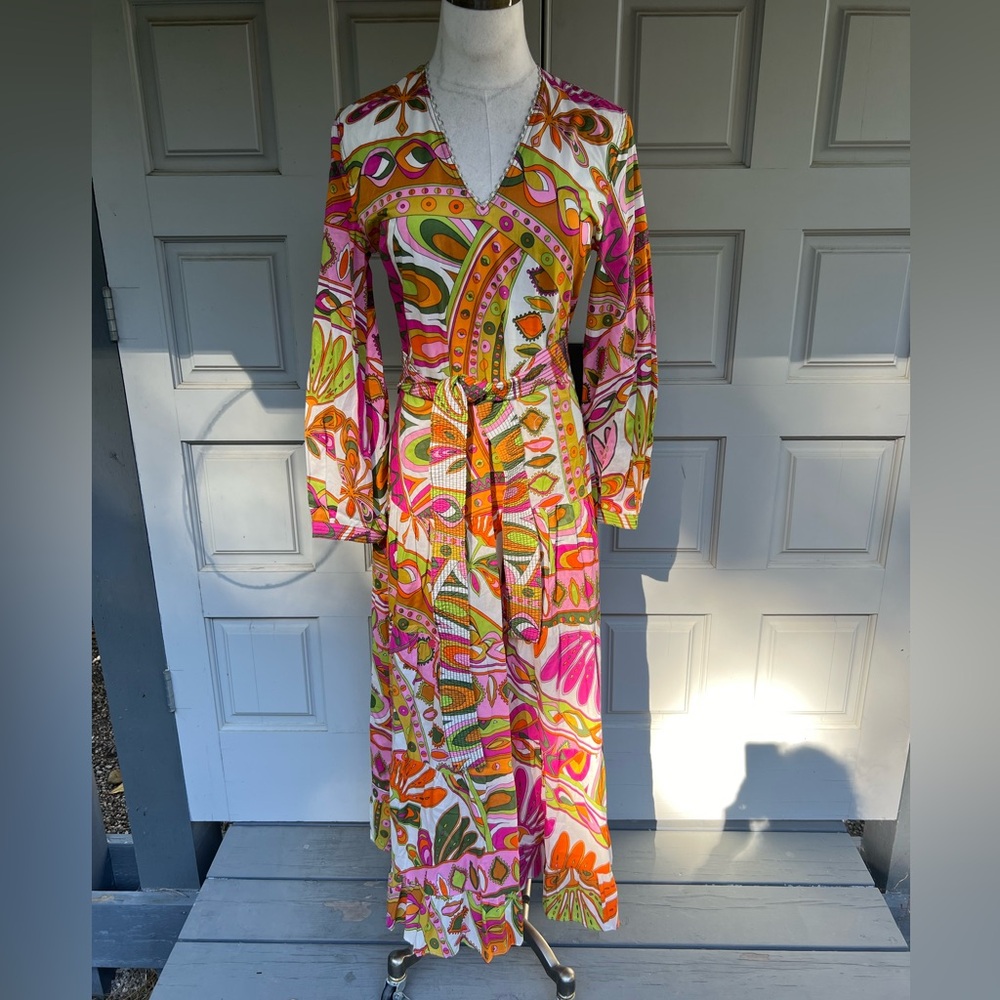 Zara Pink Orange Green Paisley Wrap Maxi Dress